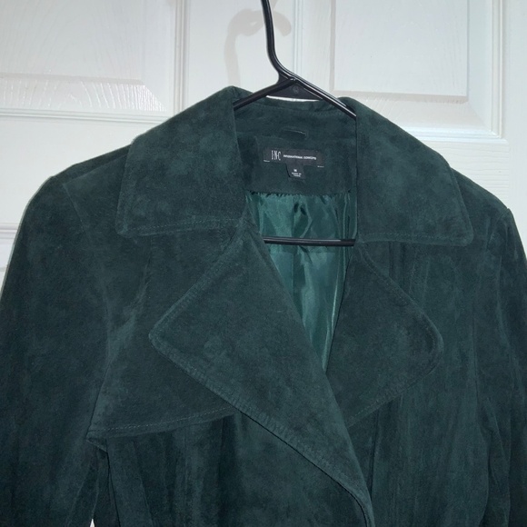 INC International Concepts Green Suede O-Ring belt Trench Coat Sz M lined - Picture 4 of 12